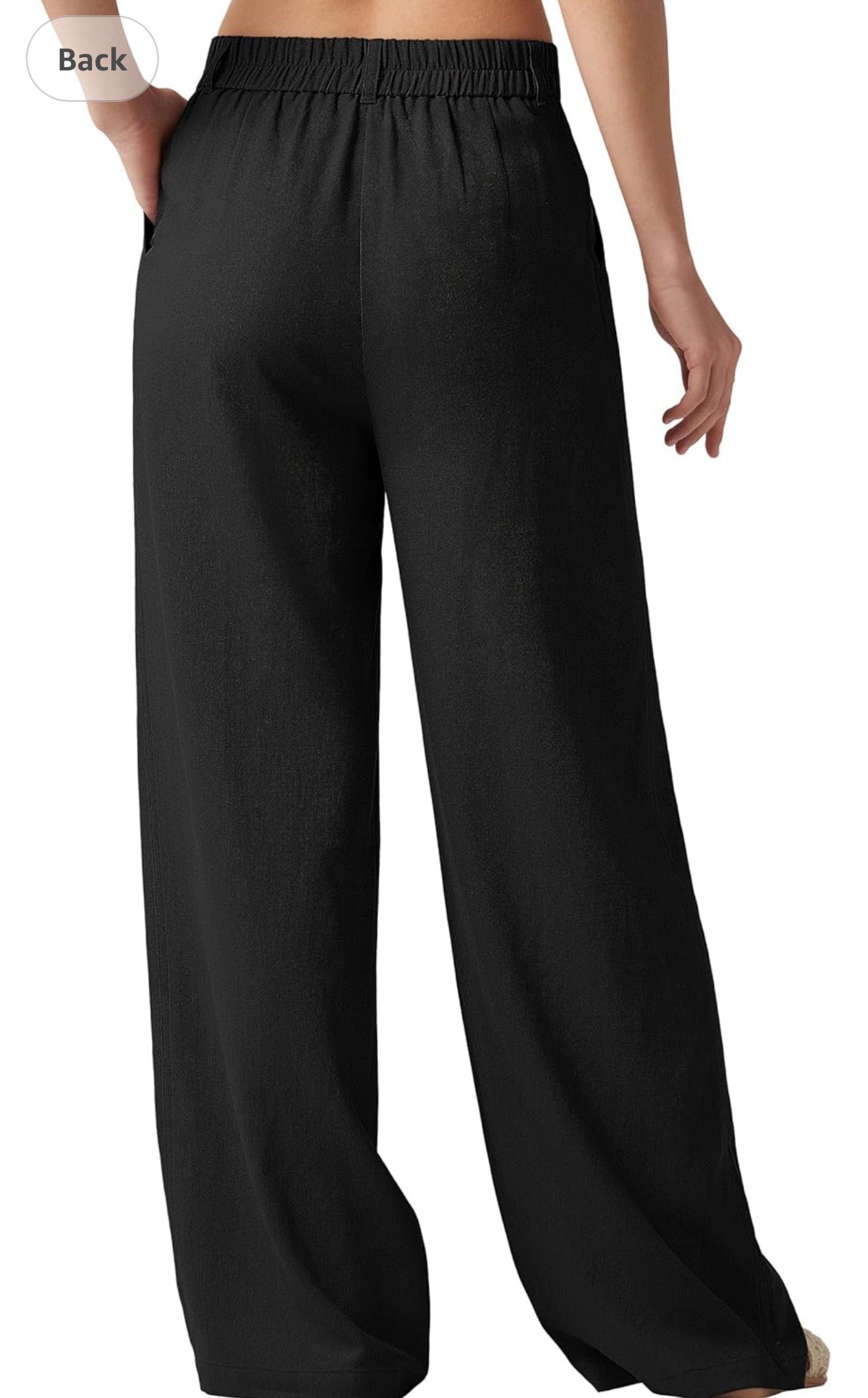 Back view — "Willit women's black wide-leg trousers – back view showing elastic waistband and relaxed wide-leg silhouette"