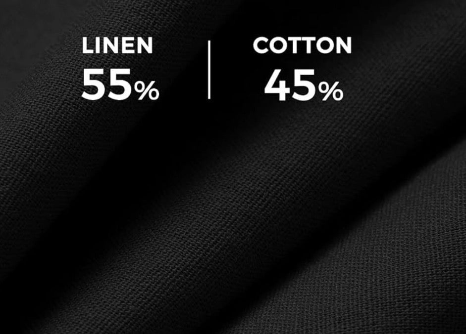 Fabric detail — "Fabric composition detail – 55% linen, 45% cotton blend for Willit black wide-leg trousers"