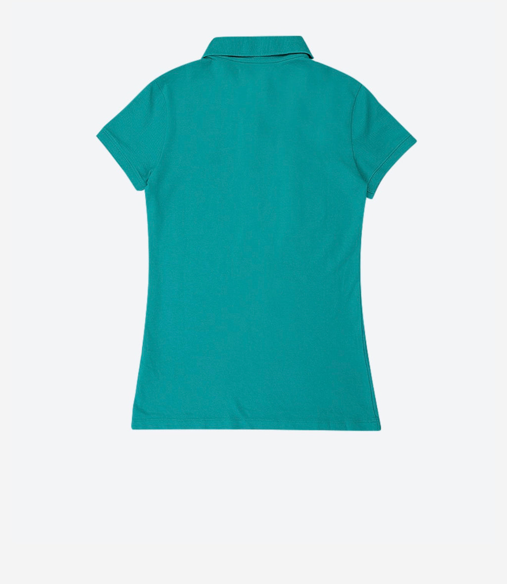 Teal polo shirt on a white background