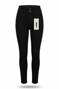 Black jeans with a tag on a white background