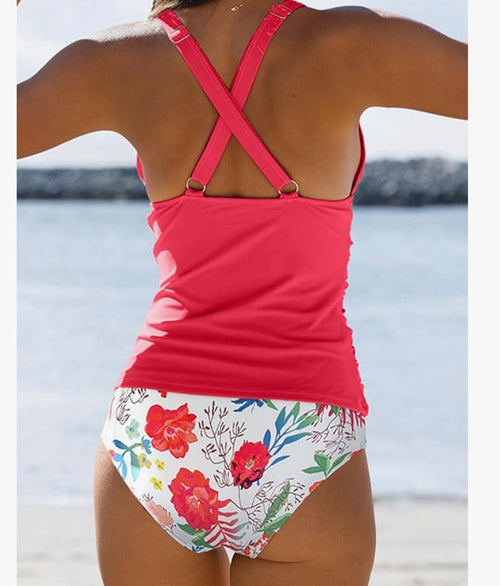 Beachsissi Women's Cute Swimsuits V Neck Tummy Control Tankini Set