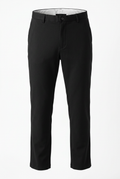 Black slim-fit trousers shown on a white mannequin against a plain white background.