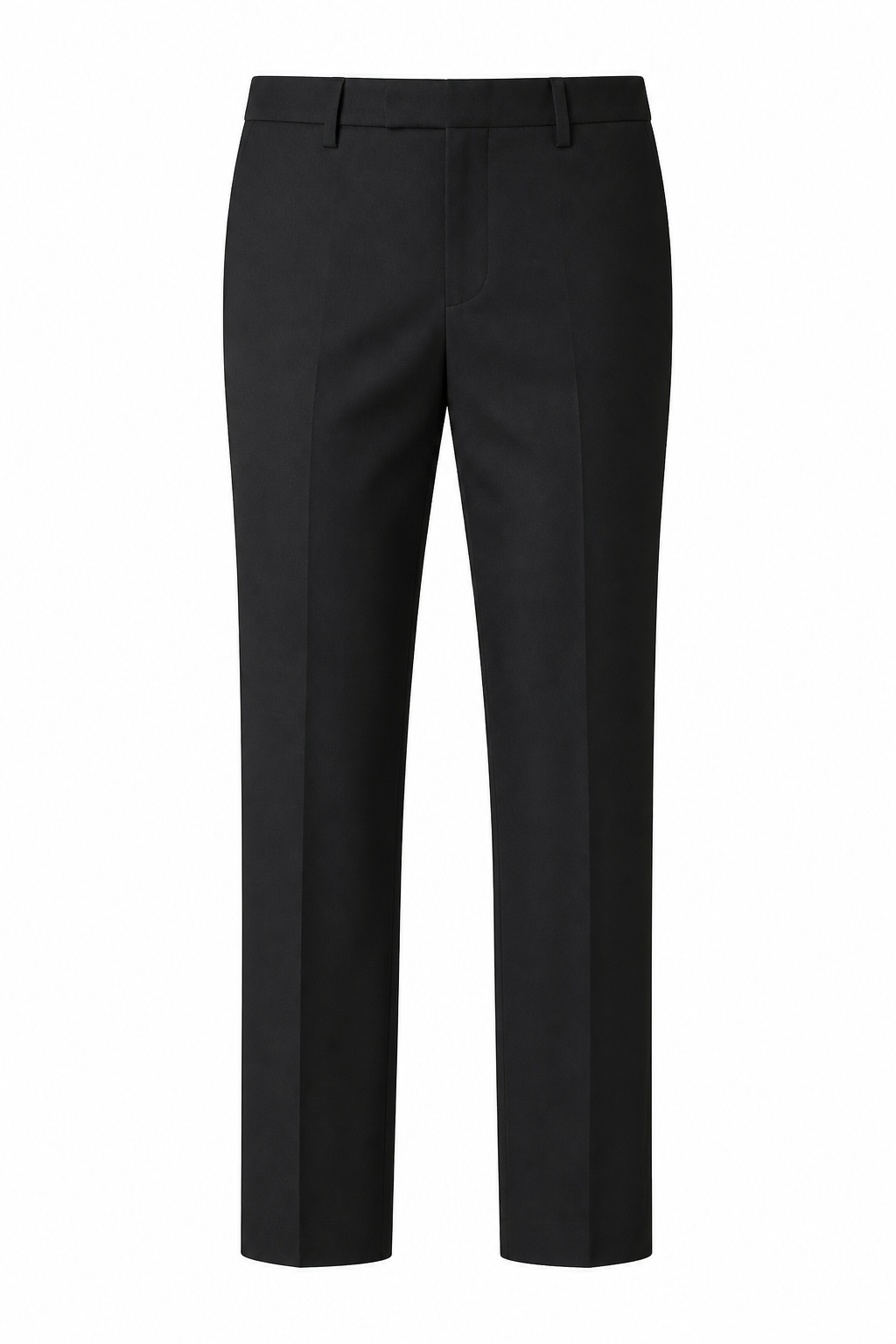 Clean front view — "Dockers Signature black flat-front straight fit trousers, clean front view on white background"