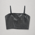 Black sequin crop top on a light gray background