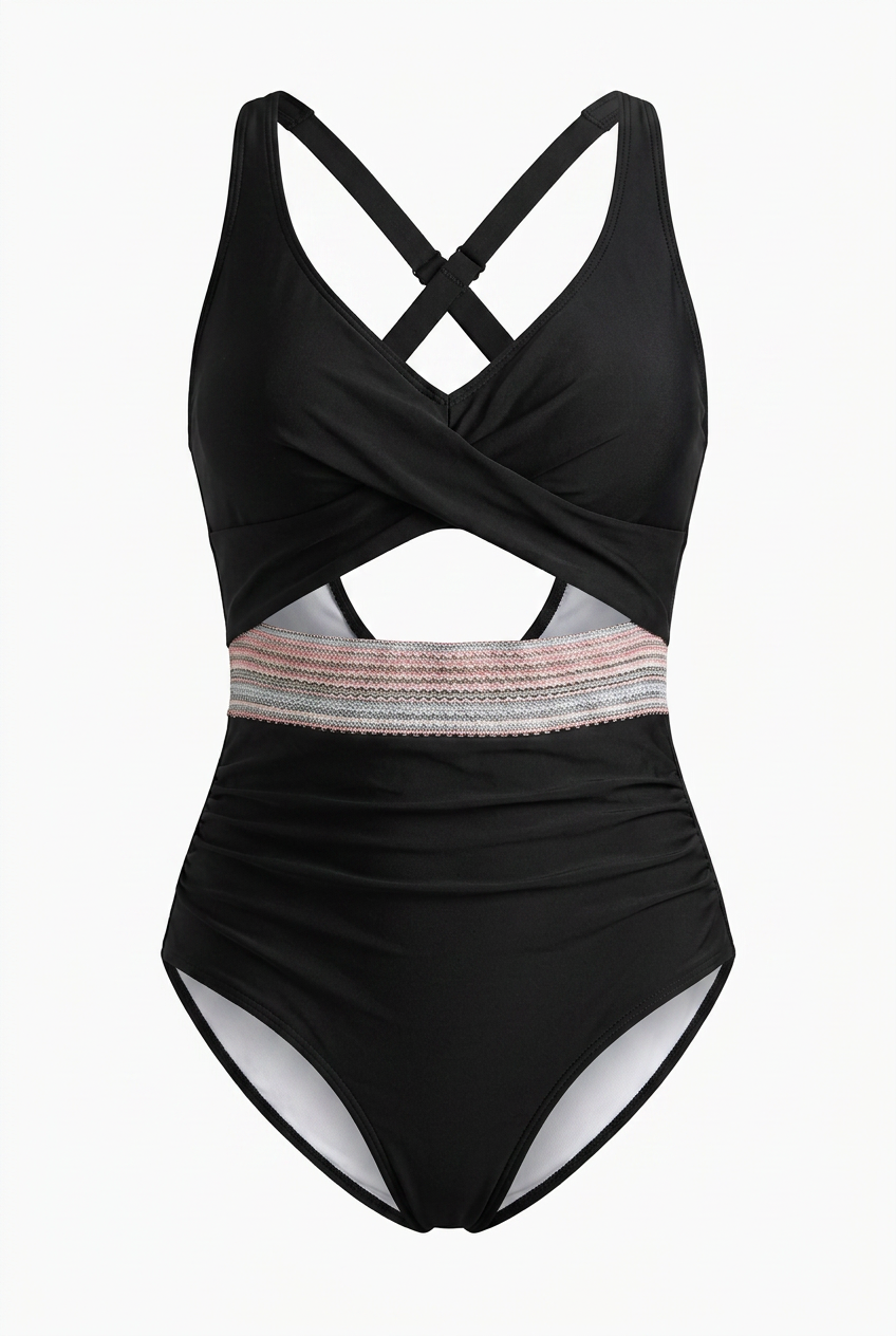 Color Block High-Waist Cutout One-Piece Swimsuit by Zeverse
