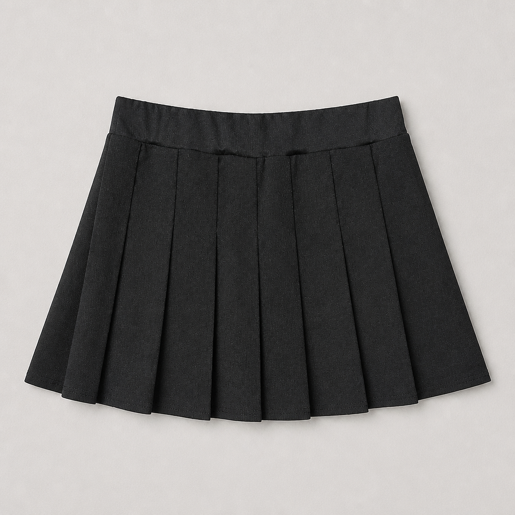 Black pleated skirt on a light gray background