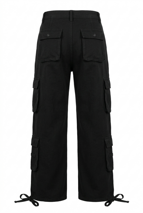Black cargo pants on a white background