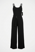 Black jumpsuit with a belt on a white background