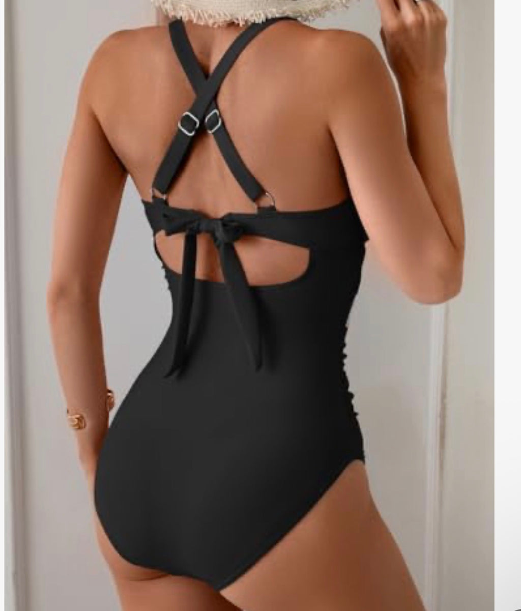 Color Block High-Waist Cutout One-Piece Swimsuit by Zeverse