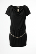 Black dress with embellishments on a white background