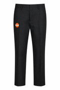 Front product shot — "Dockers Signature black iron-free straight fit trousers, front view with orange stretch badge on white background"