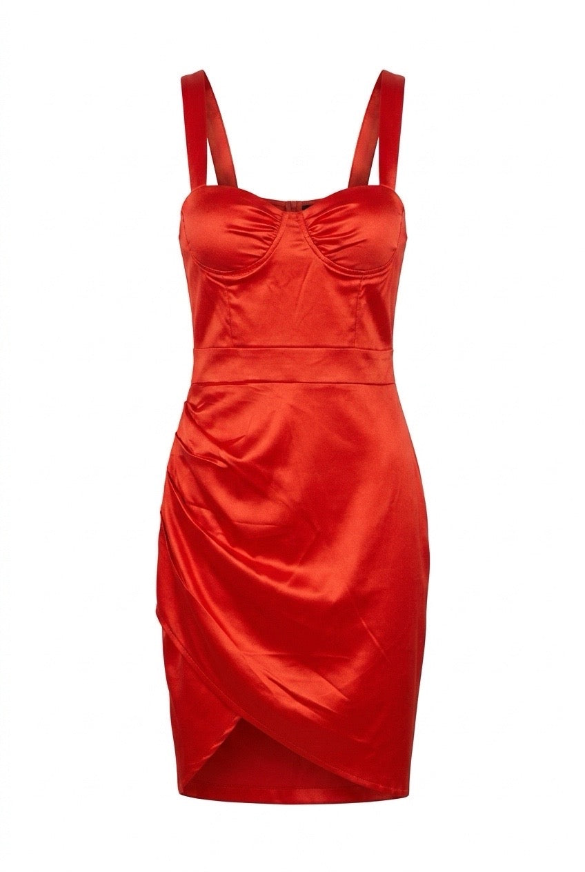 Red dress with thin straps on a white background