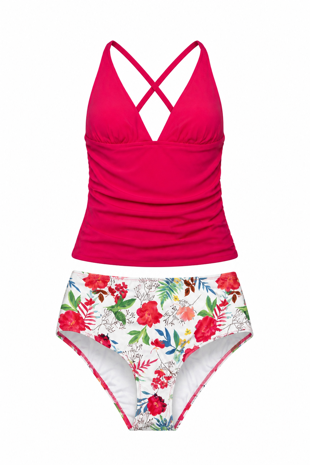 Beachsissi Women's Cute Swimsuits V Neck Tummy Control Tankini Set