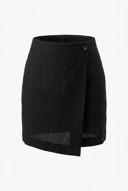 Black skirt with mesh panels on a white background