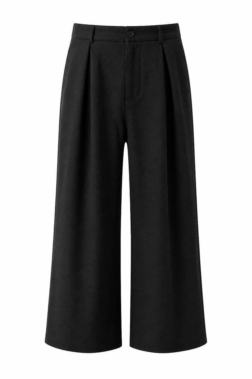 Willit women's black wide-leg trousers – front full-length view on model with white tank top"