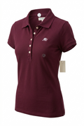 Maroon polo shirt with a logo on a white background