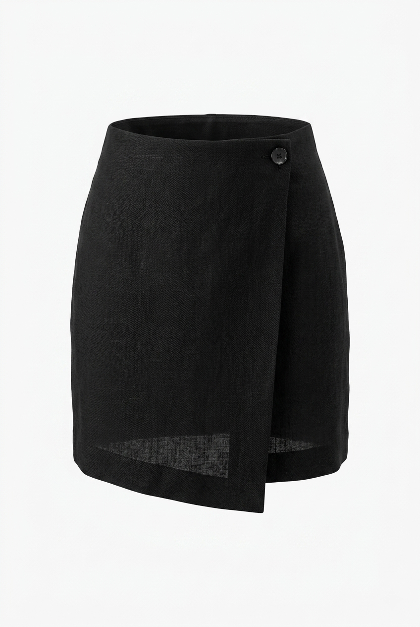 Black skirt with mesh panels on a white background
