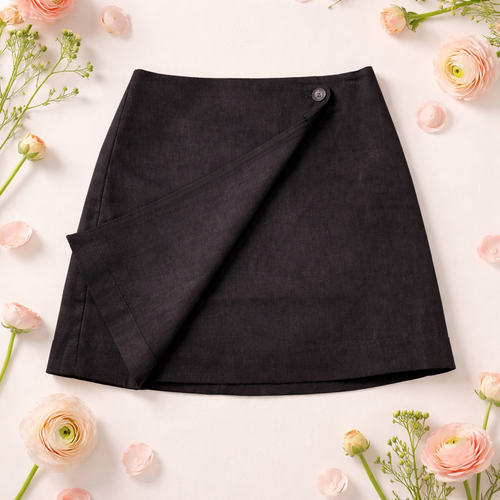 Black Calvin Klein skirt on a white background with pink flowers