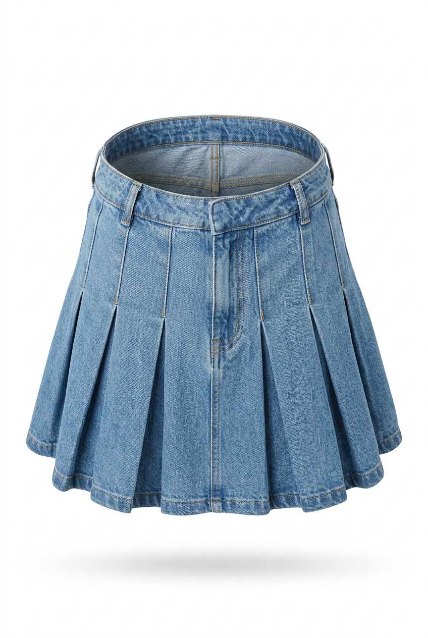 Blue denim skirt on a white background