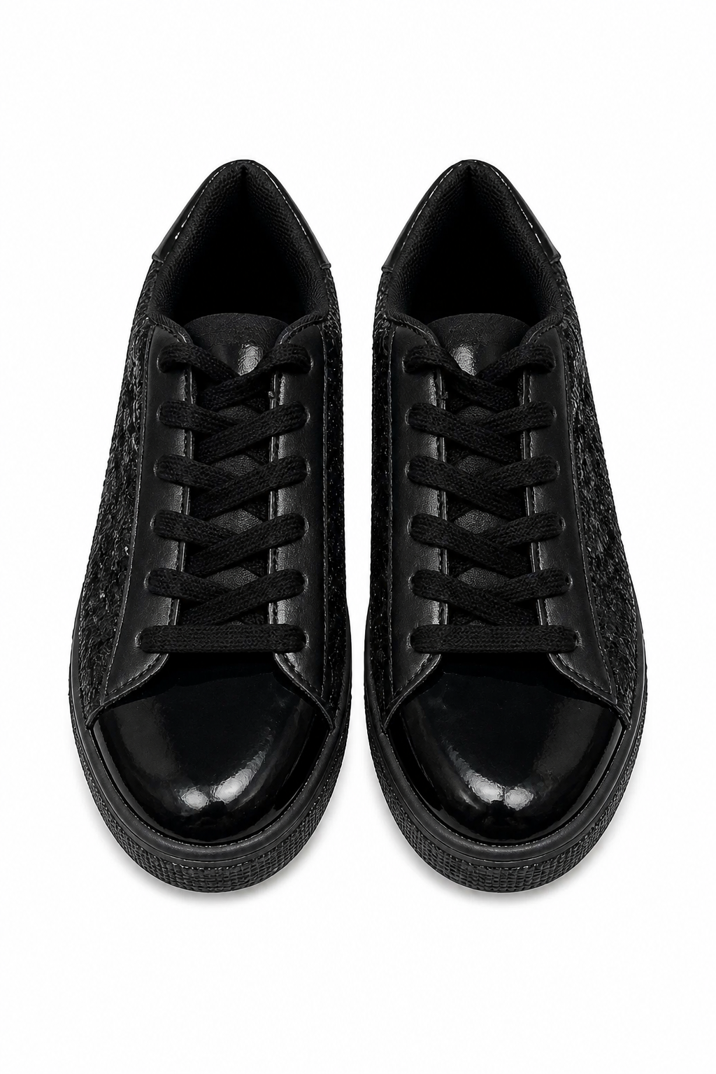 Pair of black sneakers on a white background