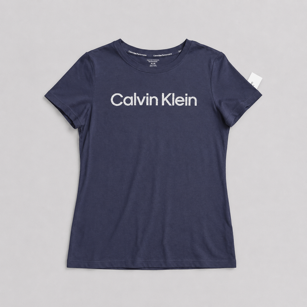 Navy Calvin Klein t-shirt on a gray background