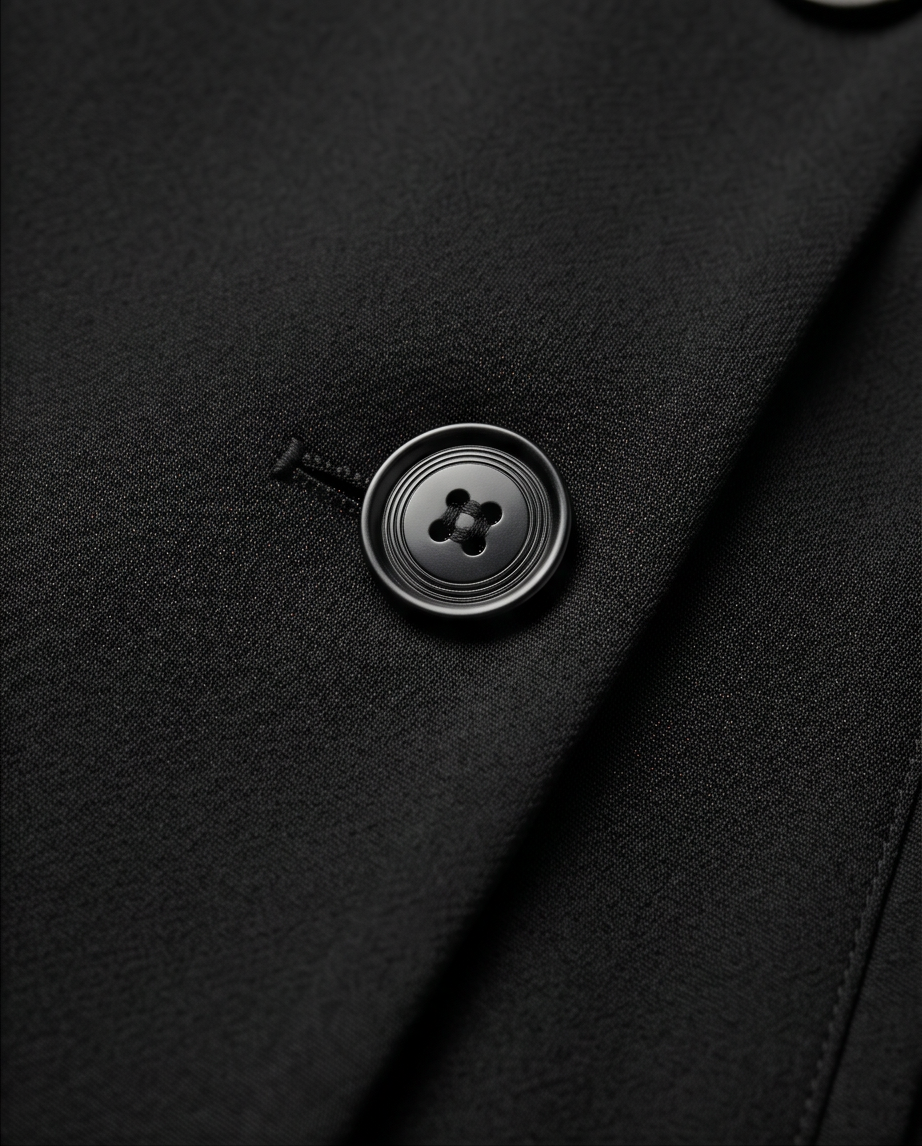 Close-up of a button on a black coat
