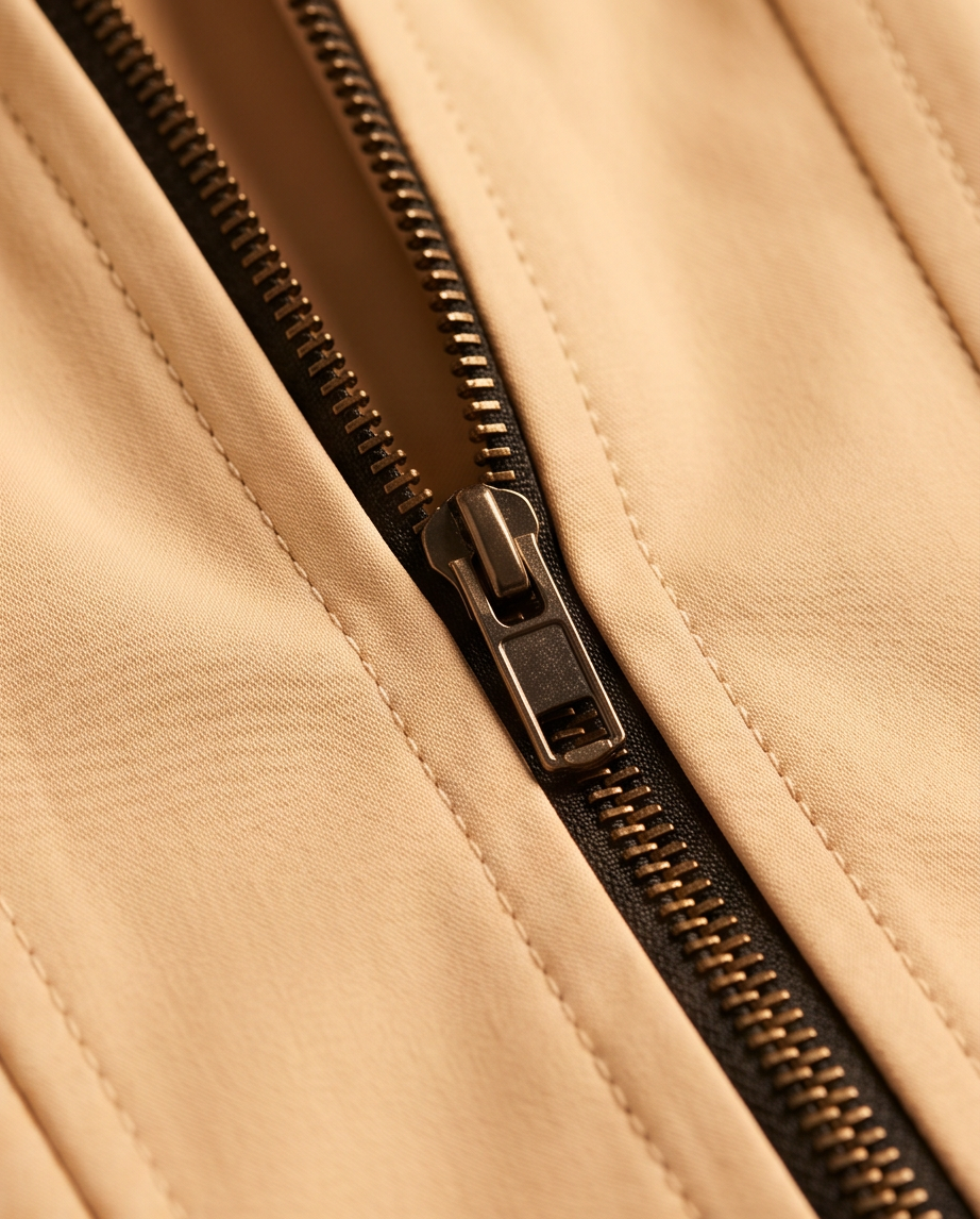 Close-up of a beige corset with a zipper